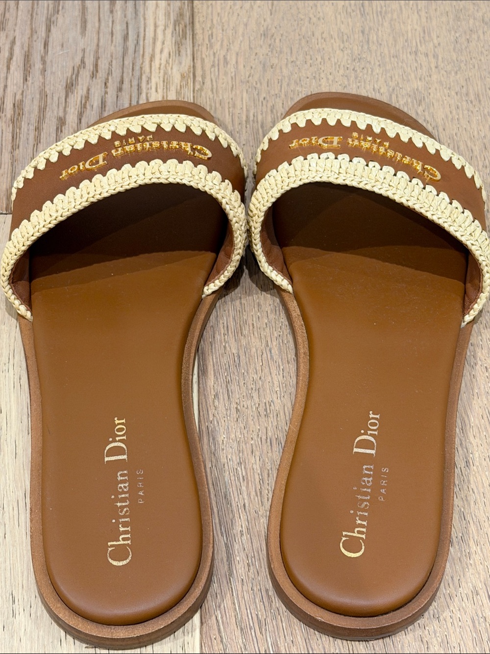 Christian Dior Calfskin Raffia Dioriviera D-Lane Sandals Size 38 in Camel - Picture 6 of 7